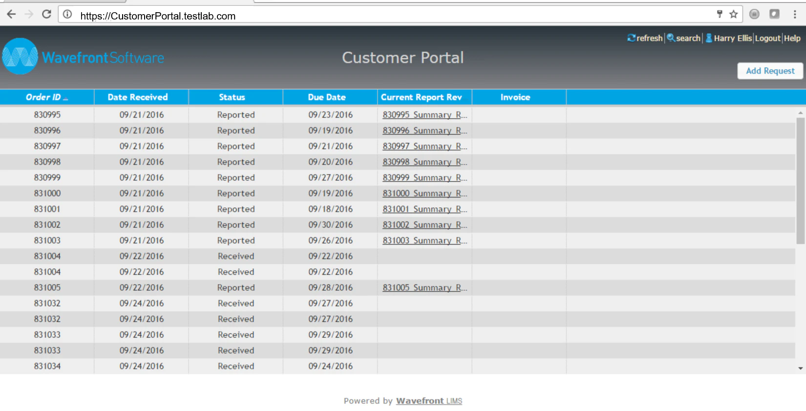 screenshot of Wavefront LIMS